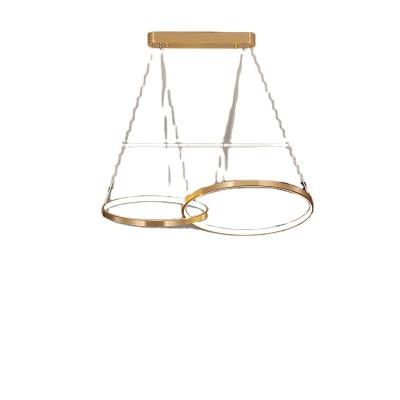 China Contemporary Modern Simple Decorative Living Room Hanging Gold Aluminum Circle Rings LED Pendant Lights for sale