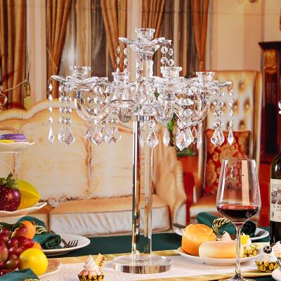 China Soft ornaments wedding table candlestick ornaments pattern piece lotus glass crystal five head candlestick modern European style for sale