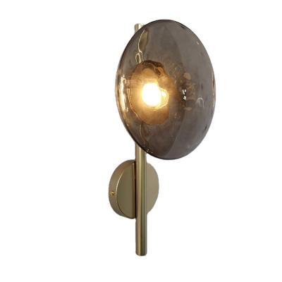 China Modern Luxury Single Modern Style Simple Copper Glass Led Wall Sconce Light For Home Bedroom Stairs Corridor for sale