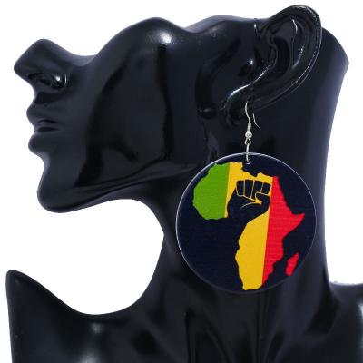 China Cute 2020 Women Gift African Printed Power Fist Wooden Earrings Afro Story Figure Calls Wooden Earring For Black for sale