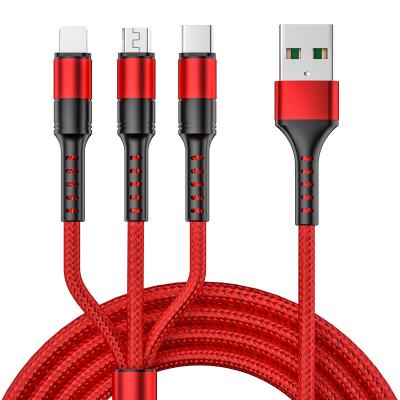 China Free Sample Mobile Phone 5A Nylon Braided 3 In 1 Multi Usb Cable Multi Function Data Cable Usb Charging Charging Charging Cable for sale