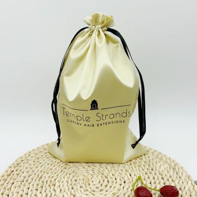 China Luxury Gift Gold Satin Umbrella Packaging Pouch Bag With Logo Print On Ribbon for sale