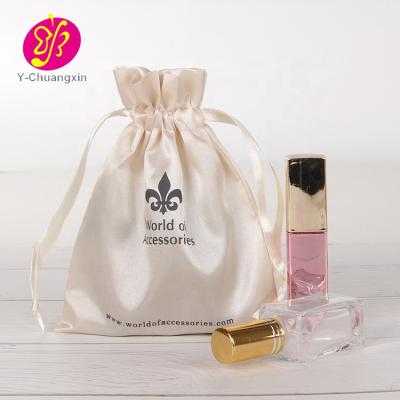 China Fashion Recyclable Satin Makeup Bag Luxury Packaging Pouch With Logo Print Satin for sale