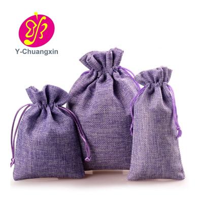 China Fashionable Cheap Gift Custom Printed Purple Jute Pouch Bag Burlap Jewelry Pouches for sale