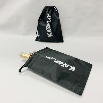 China Custom Nylon Gift Black Dust Bag Drawstring Pouch With White Logo for sale