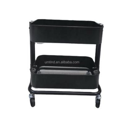 China 2 Tier Black Storage Cart Multifunctional Rolling Rack Stored for sale