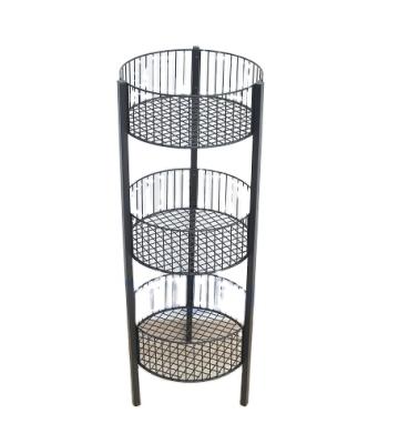 China Portable Display Portable Store Show 3-Tiers Wire Metal Shelf Basket Storage Rack Supermarket Kitchen Total Wire Locker for sale