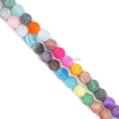 China None Natural Gemstone Cracked Frosted Agate Plain Round Loose Beads Mixed Color DIY Jewelry for sale