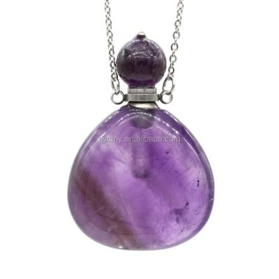 China None Verified Supplier Natural Fluorite Crystal Essential Oil Bottle Pendant Rose Quartz Heart Perfume Bottle For Necklace for sale