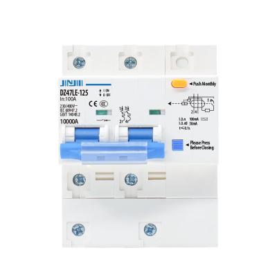 China High Level Copper DZ47LE-125 MCB RCCB Breaker 2 Plastic Silver Pole 2P 125A RCD RCCB RCBO MCB Circuit Breaker Residual Current Device for sale