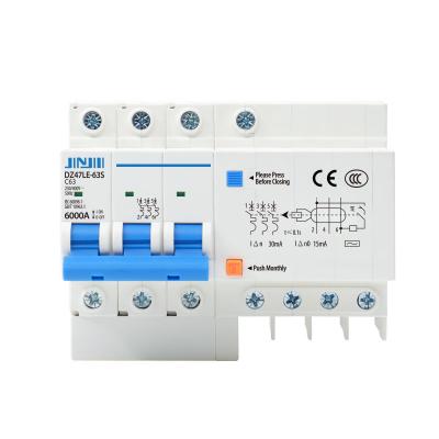 China High Level Silver Copper JINJI DZ47LE RCD RCCB 30mA 100mA 300mA RCCB RCBO Plastic 3P+N 3P 4P Circuit Breaker for sale