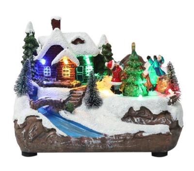 China Resin Christmas Village Houses Resin Model Lighted Music Figures Kids Gifts Custom Toy 3D Christmas Village Houses for sale