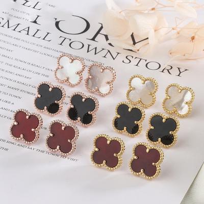 China New Trend S925 Sterling Silver Lucky Clover White Fritillaria Earrings Inlaid With Advanced Agate Earring Original Fashion Classic for sale