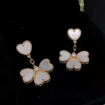 China New Trend S925 Sterling Silver Lucky Clover love red chalcedony earrings inlaid with high grade fashion women's agate earrings for sale