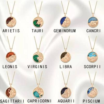 China Other Lucky Stone Shell Slice Pendant Necklace Pearl Alloy Copper Female Zodiac Necklace Charm Mounted Gold Wool Chain for sale