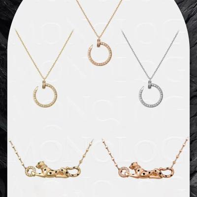 China And American New Trend Wholesale European Leopard Necklace Gem Nail Necklace Sweater Chain Stainless Steel Diamond Inlaid Main Pendant for sale