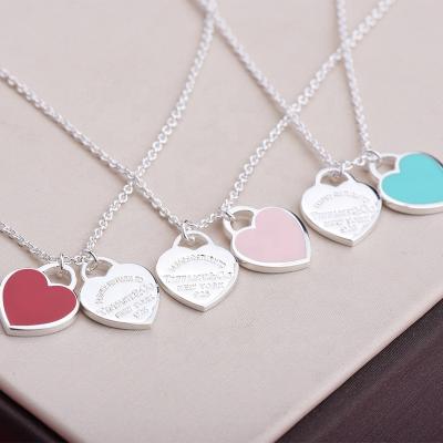 China New trend 925 sterling silver jewelry double heart charm tiff style pendant enamel love necklace fashion jewelry lock pendant for sale