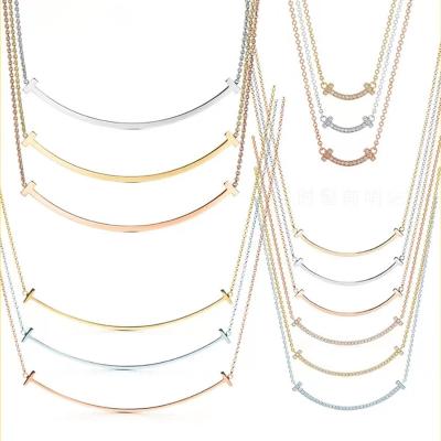 China New Trend Women's Smile Face Necklace Set With Diamond Sterling Silver Simple Design Big Smile Clavicle Chain for sale