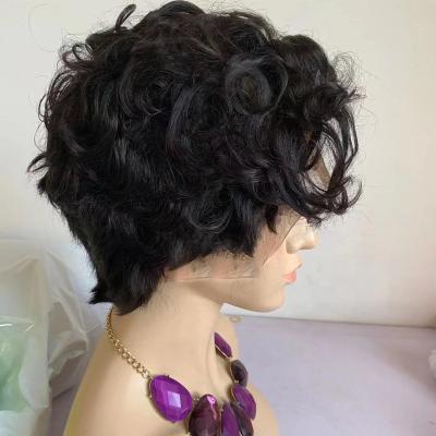 China Directly Customize Colored New Style Pixie Curl Lace Front Wig Straight Curly Hair Wig 10 Inches for sale