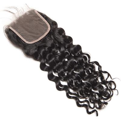 China Newest 4x4 Water Wave Hair Closure Three Part , Raw Cambodian Transparent Hair Water Wave Lace Closure for sale