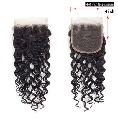 China Remy Human Hair Water Wave Part 4x4 Loose Curly Long Lasting Lace Front Closure Remy Hair For Black Woman for sale