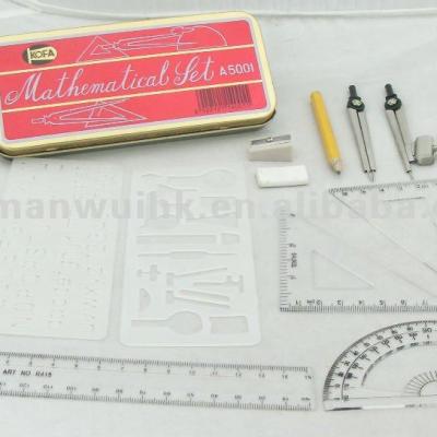 China A5001-11 Kofa School Mark 11pcs Math Set in Red Tin Box for sale