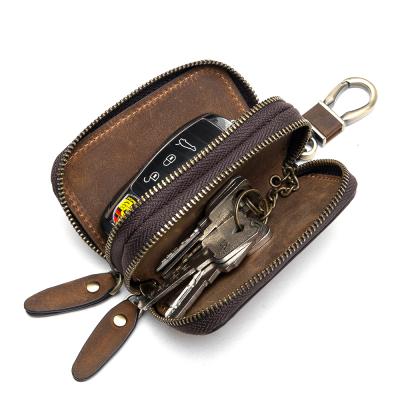 China L.Poisson Vintage Wallet Key Supplier Hot Selling Genuine Leather Mens Car Key Case Holder With Double Zipper Pocket for sale