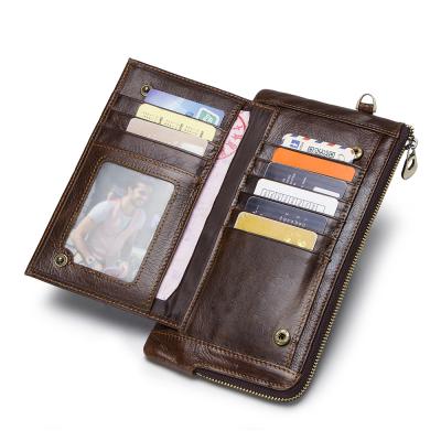 China High Quality Genuine RFID Wristband Mens Wallet Men's Card Holder High Quality Genuine Leather Long Purse With Front Phone Pocket for sale