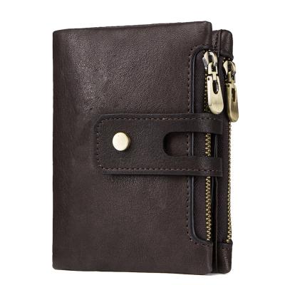 China RFID Mens Wallet Manufacturer Cow Leather Hasp Wallet With Double Zipper Pocket for sale