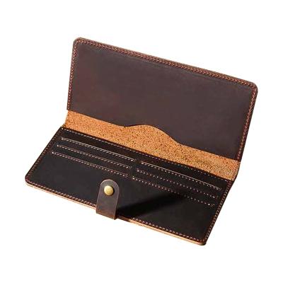 China Large Capacity Logo Card Holder Long Wallet Customized Crazy Horse Leather Men's Gentlemen Vintage Clutch Minimalist Slim Purse for sale