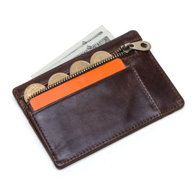 China Vintage Customized Logo Genuine Leather Creditcard Holder Wallets Factory RFID Blocking Slim Minimalist Purse With Coin Pocket For Men for sale