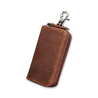 China New Design Crazy Horse Vintage Vintage Car Key Case Holder Key Case Wallet Coin Purse Zipper Leather Waist Pouch Hanging Key Bag For Men for sale