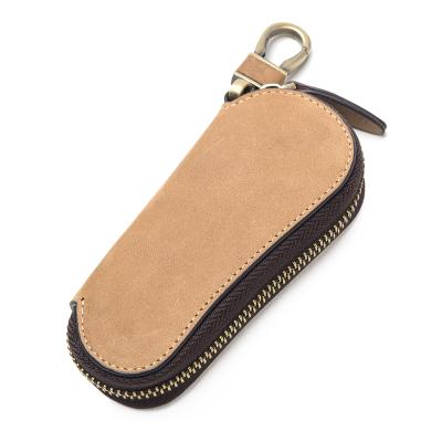 China Vintage L.Poisson Crazy Horse Stand Factory Leather Main Zipper Around Men's Car Key Case Wallet With Chain for sale