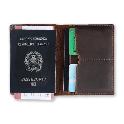 China Vintage Custom Cowhide Leather Passport Cover Boarding Pass Holder Travel Wallet Fashion Airline Tickets Slim Passport for sale