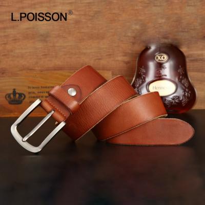 China Minimalist L.Poisson Leather Belts Men Buckle Alloy 100% Genuine Leather Male Belts for sale