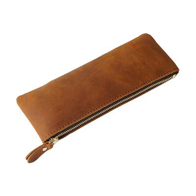 China Schools & High Capacity Drop Shipping Durable Box Pouch School Student Cowhide Leather Pencil Case Offices Drop Shipping Leather Pencil Case for sale