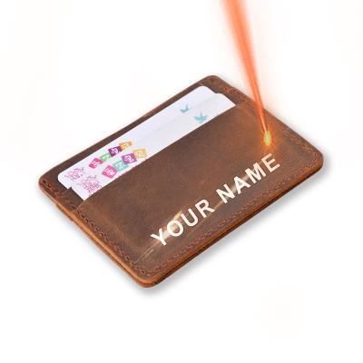 China Vintage Drop Shipping Minimalist Cow Leather Luxury Men's Business Front Pocket Sublimation Wallet ID Card Holder for sale