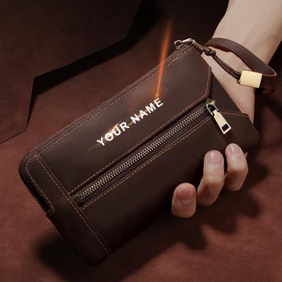 China Crazy Horse Multiple Head Leather Bag Vintage Long Vintage Drop Shipping Cards Case Purse Holder Zipper Wallet for sale