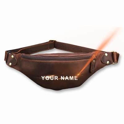 China Water Proof Drop Shipping Leather Men Zipper Waist Bag 2021 Crazy Horse Logo Fashion Vintage Bauchtasche Custom Made for sale