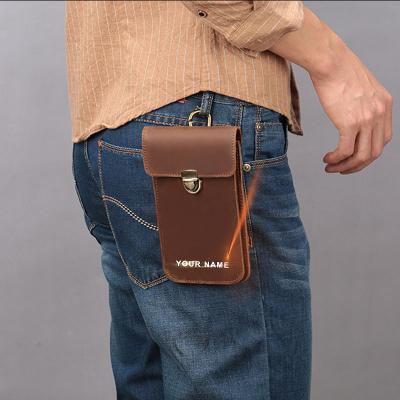 China Shockproof Drop Shipping Portable Cow Leather Men Cell Phone Case Accessories Card Holder Hombre Sling Belt Bag for sale