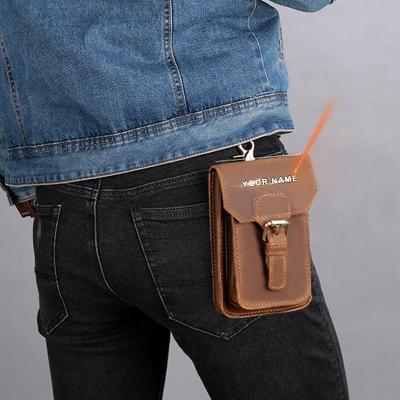 China Anti-drop Drop Shipping Custom Portable Cowhide Holder Belt Bag Mobile Cell Phone Filter Leather Pouch 7 inch Phone for sale