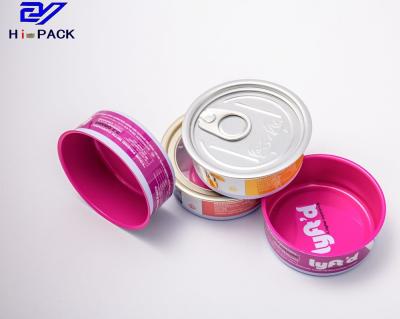 China Rose Red Dogs Eat Tuna Can 80ml Small Round Metal Tins With Lids for sale