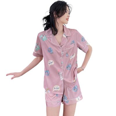 China Small Fresh Short Sleeved Shorts Breathable Summer New Satin Chiffon Nightgown Women Two Piece Home Wear Women's Suit for sale