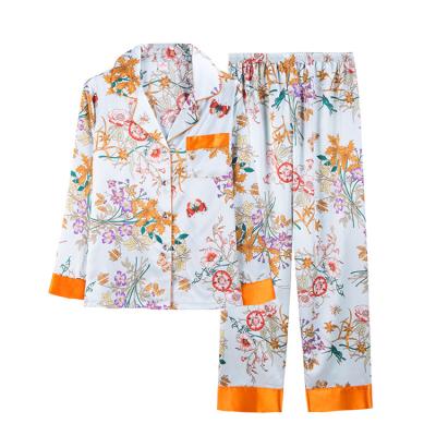 China QUICK DRY hot selling hot sale thin silk pajamas ladies spring home robe ice silk print set/summer long sleeve for sale