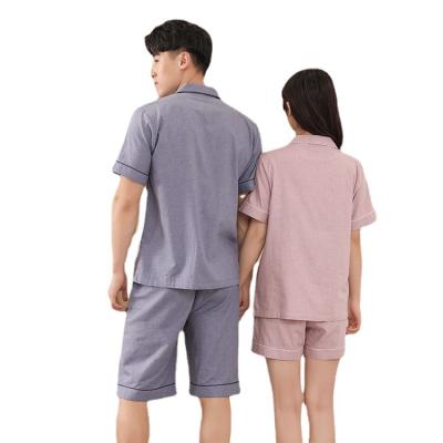 China 2021 Summer couples cotton shorts QUICK DRY springs and sleeves shorts home set men and women couples cotton pajamas set for sale