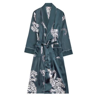 China New Product QUICK DRY Long Sleeve Silk Robe Men's Medium Spring Cardigan And Summer Bathrobe Long Printed Home Clothes for sale