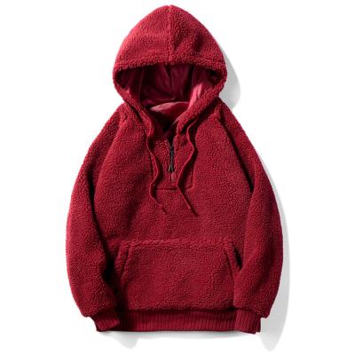 China QUICK DRY new winter pullover drawstring hoodie new lamb wool hoodie fashion solid color hoodie men pocket hot sale for sale