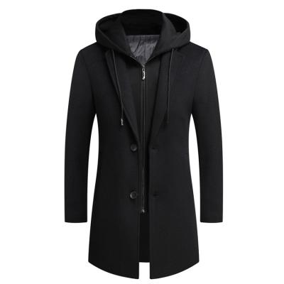 China Young Men's New Winter Woolen Thickened Coat Breathable Casual Fashion Slim Fit Hooded Coat Long Woolen Anorak for sale