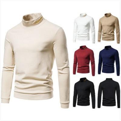 China Breathable Recommend New Autumn Winter Collar T-shirt Long Sleeve Men Sweater Embroidery Wheat Top Warm Bottom Shirt for sale