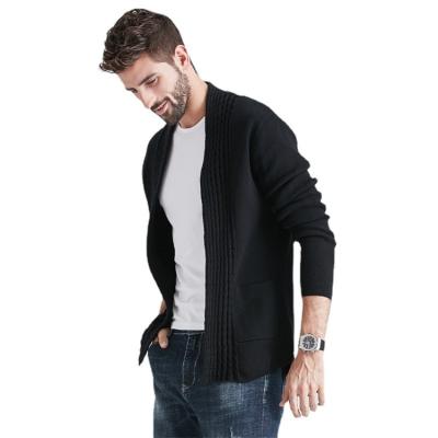 China 2021 high quality young black cardigan men's Anti-wrinkle v-neck leisure British solid color jacquard knit sweater autumn for sale